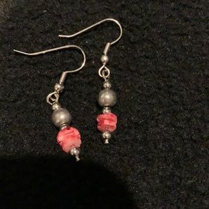 Coral and silver dangling earrings